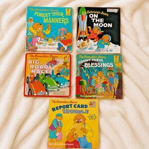 Berenstain Bears Book Lot 5 On the Moon Forget Manners Vintage Reader + Stickers